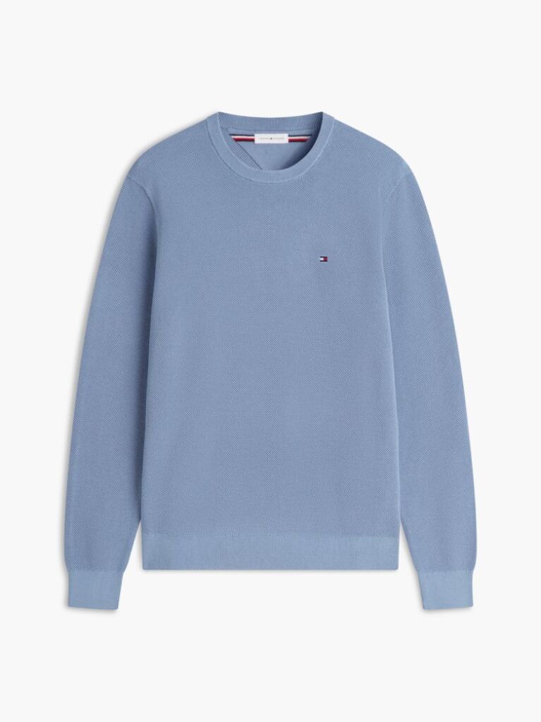 Blue Crew Neck Textured Knit Jumper  Men