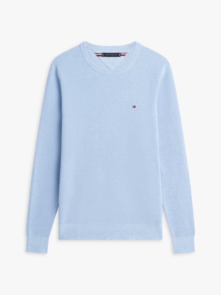 Blue Crew Neck Textured Knit Jumper  Men