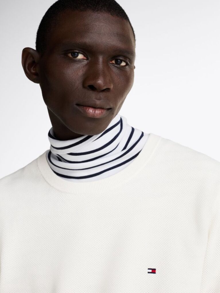 White Crew Neck Textured Knit Jumper  Men