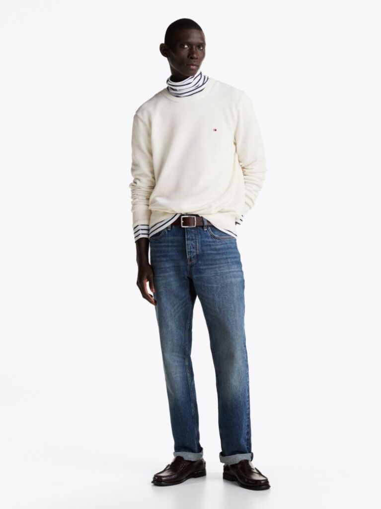 White Crew Neck Textured Knit Jumper  Men