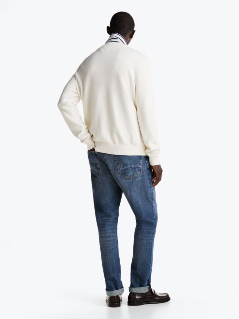 White Crew Neck Textured Knit Jumper  Men