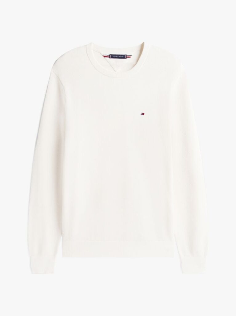 White Crew Neck Textured Knit Jumper  Men