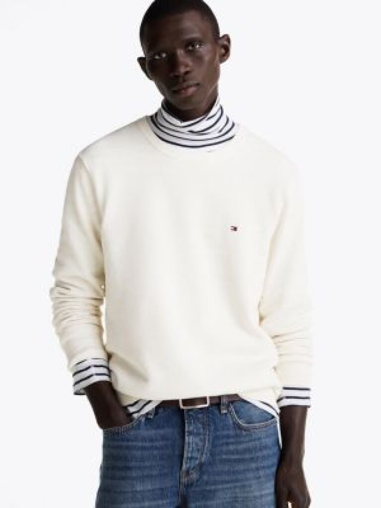 White Crew Neck Textured Knit Jumper  Men