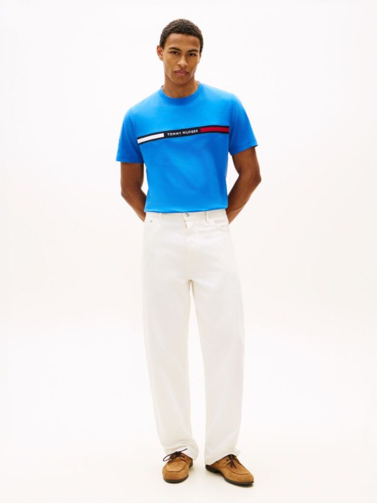 Blue Crew Neck Logo Panel T-Shirt  Men