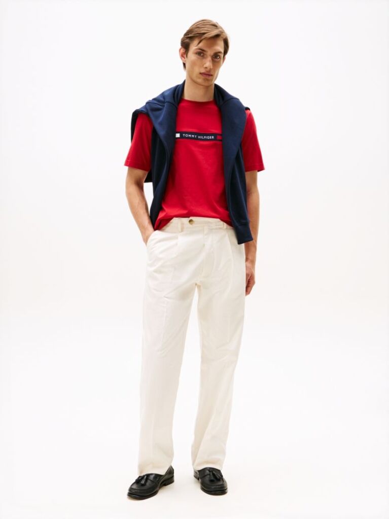 Red Crew Neck Logo Panel T-Shirt  Men