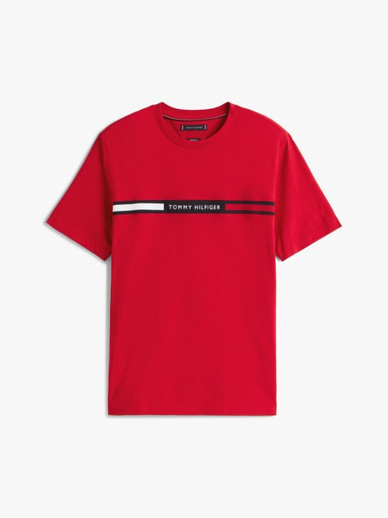 Red Crew Neck Logo Panel T-Shirt  Men