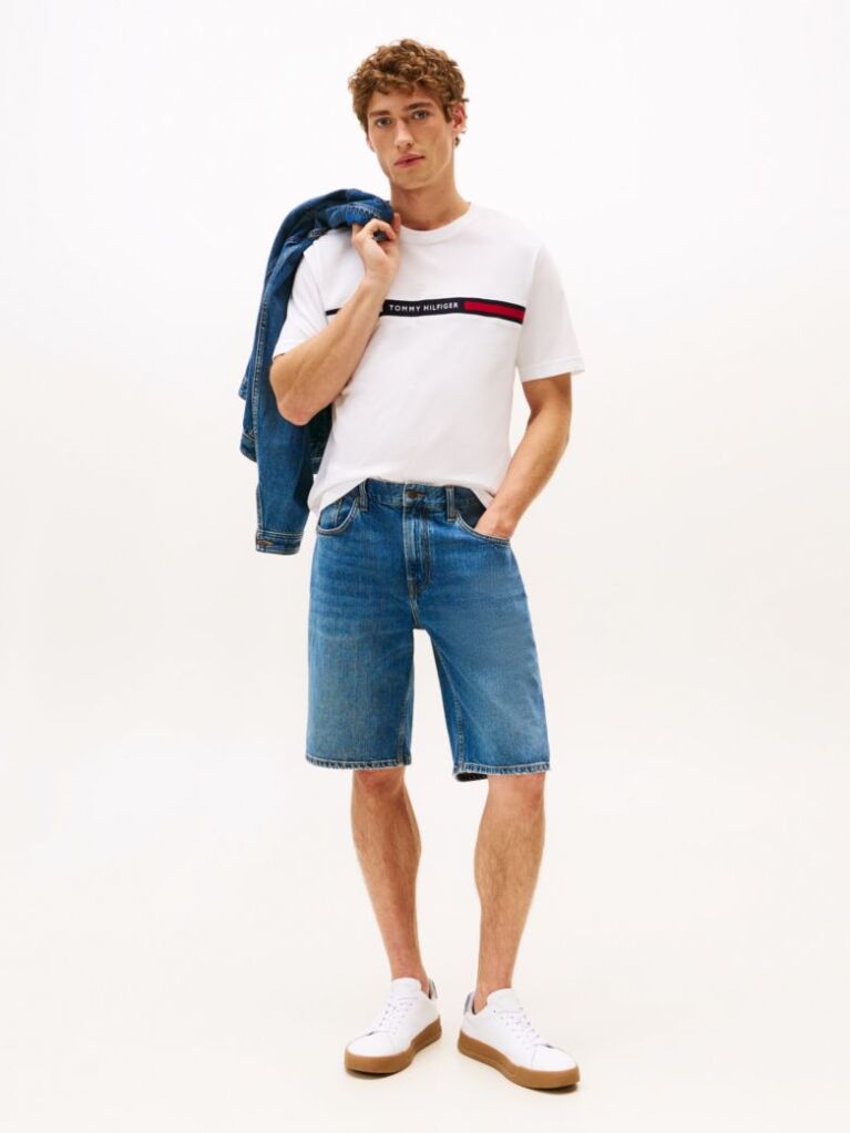 White Crew Neck Logo Panel T-Shirt  Men