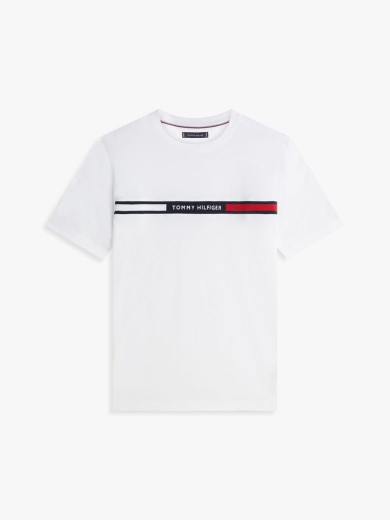 White Crew Neck Logo Panel T-Shirt  Men