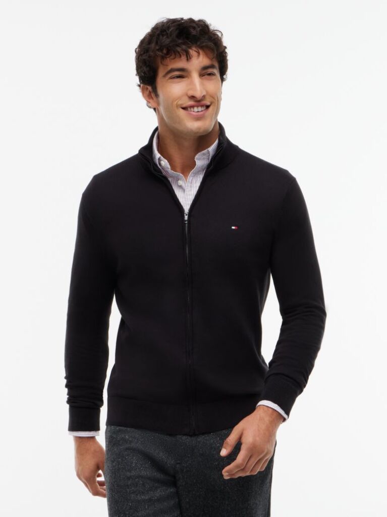 Black Mock Turtleneck Zip-Thru Cardigan  Men