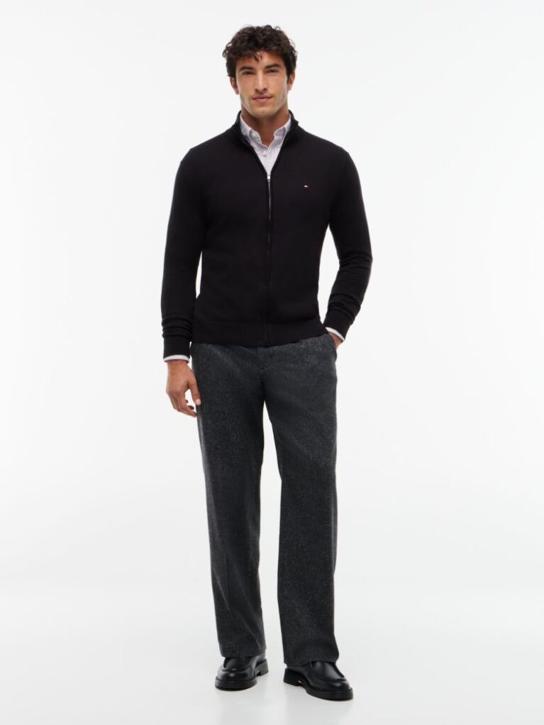 Black Mock Turtleneck Zip-Thru Cardigan  Men