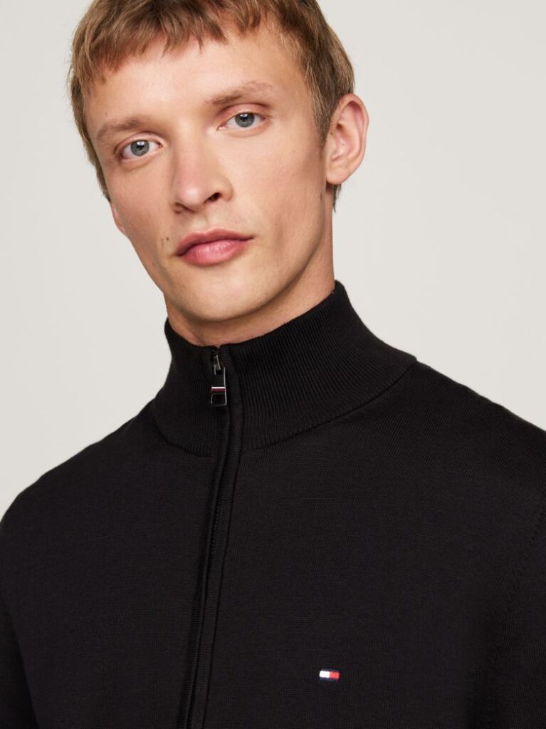 Black Mock Turtleneck Zip-Thru Cardigan  Men