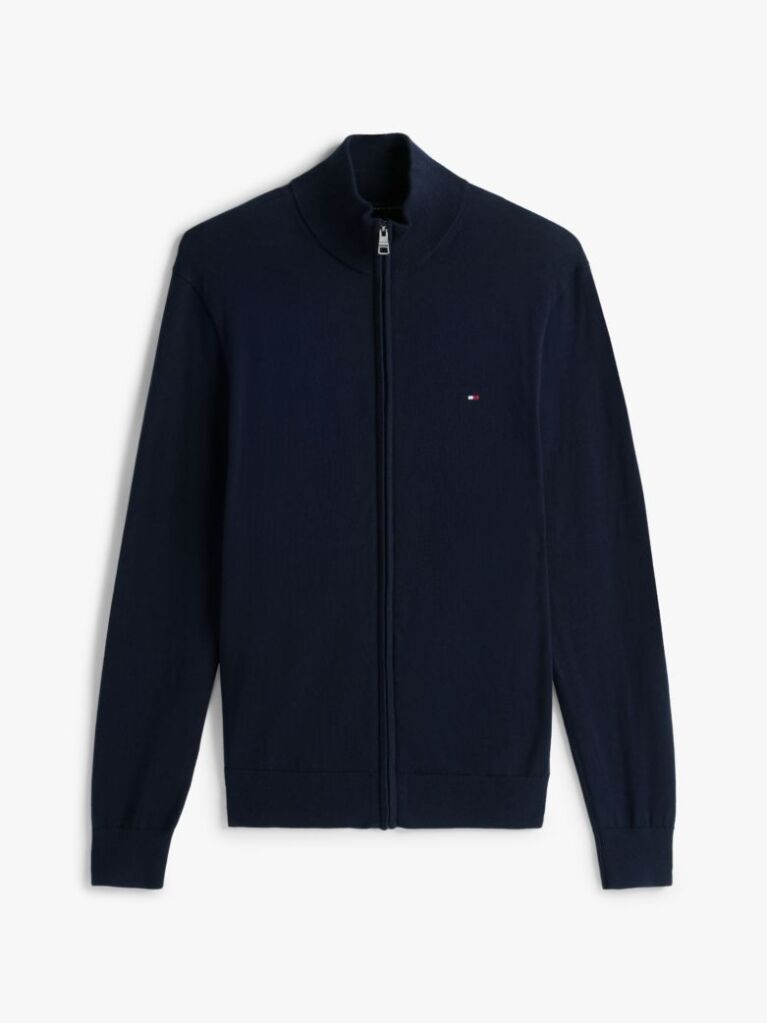 Blue Mock Turtleneck Zip-Thru Cardigan  Men