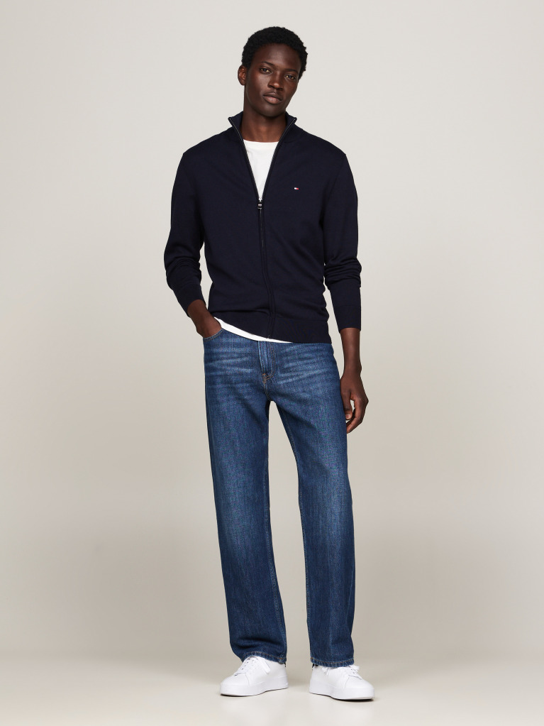 Blue Mock Turtleneck Zip-Thru Cardigan  Men