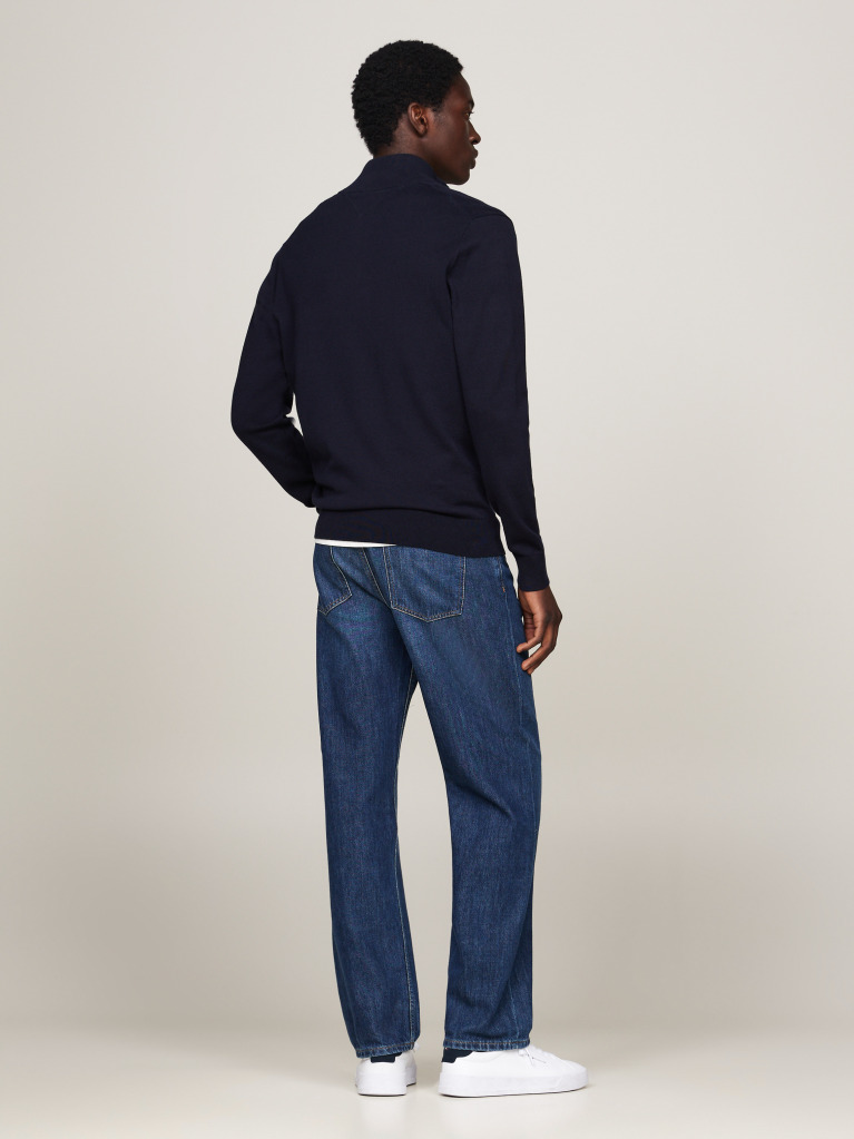 Blue Mock Turtleneck Zip-Thru Cardigan  Men