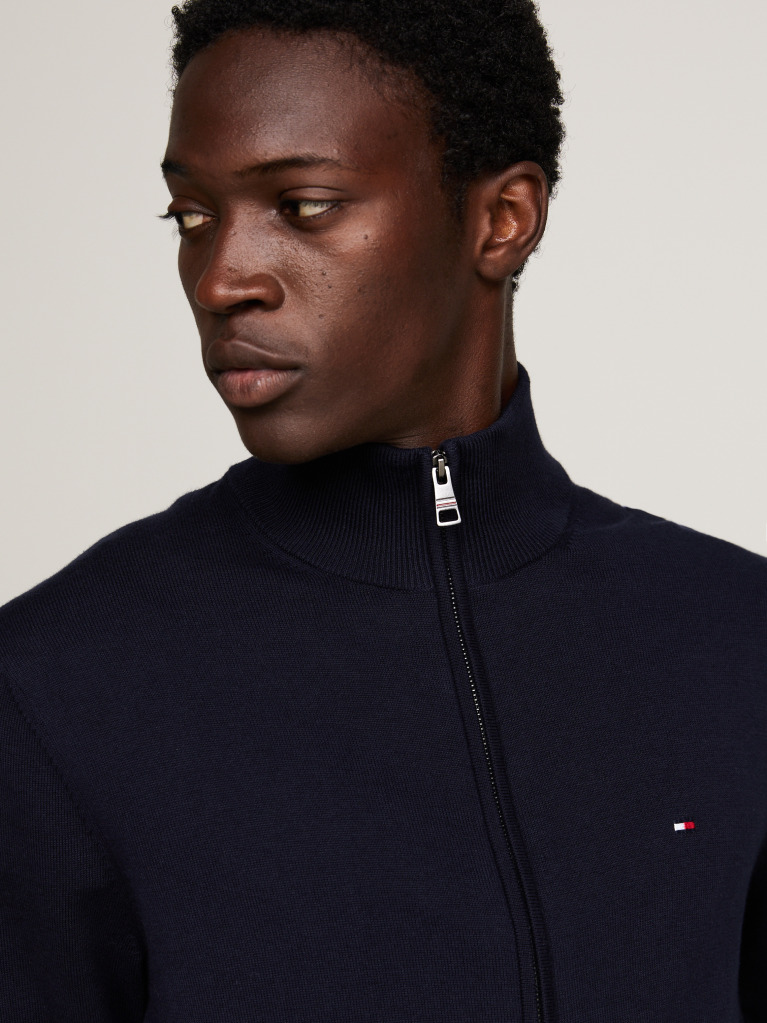 Blue Mock Turtleneck Zip-Thru Cardigan  Men