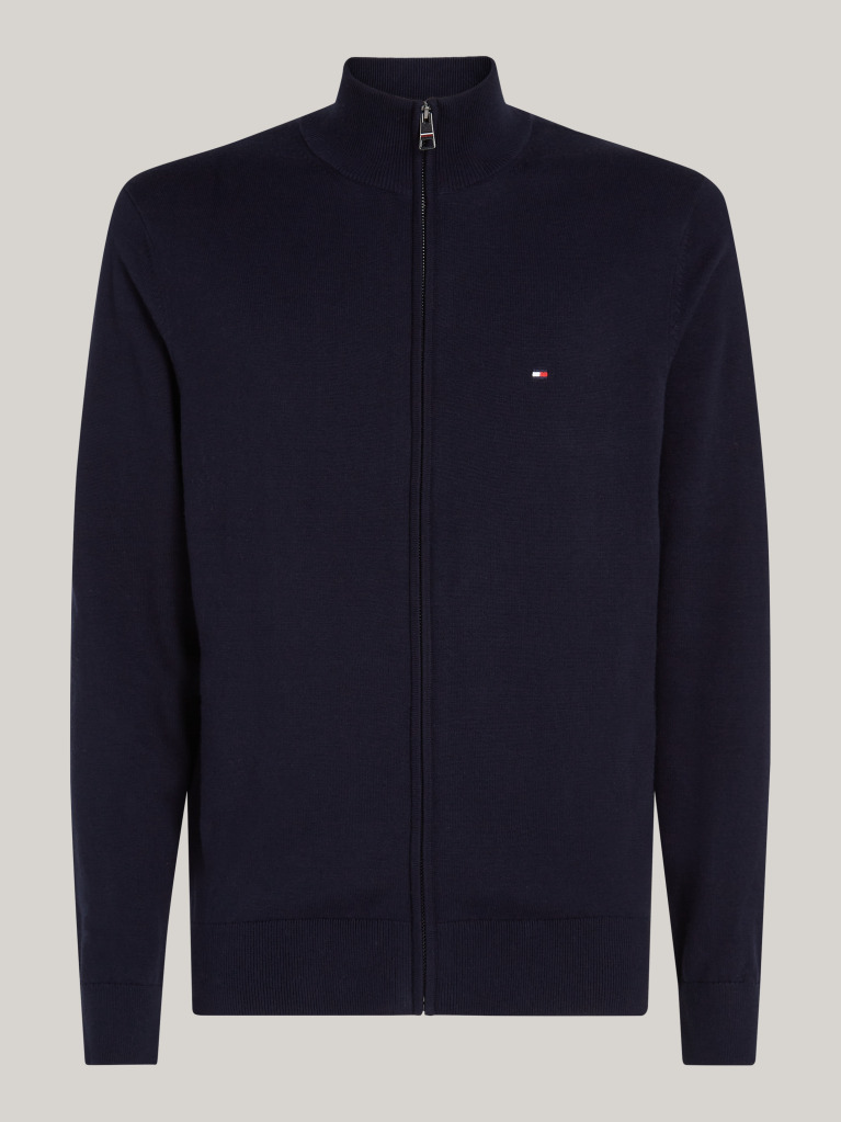 Blue Mock Turtleneck Zip-Thru Cardigan  Men
