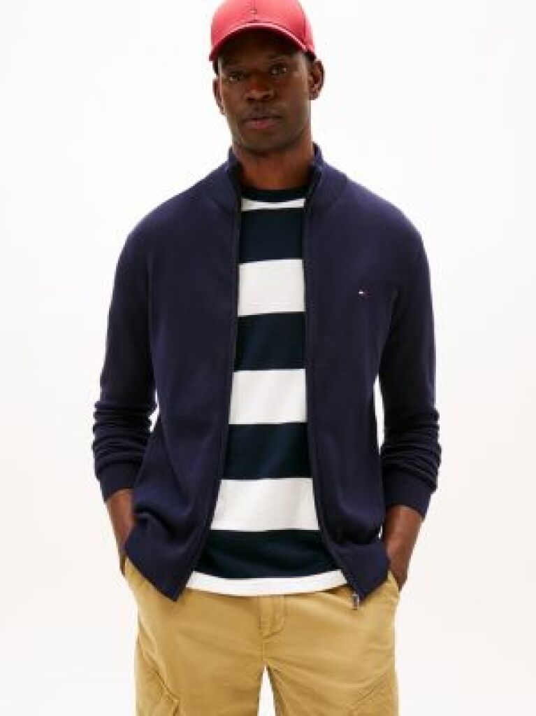Blue Mock Turtleneck Zip-Thru Cardigan  Men
