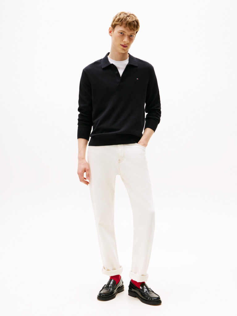 Black Polo Collar Jumper with Cashmere  Men