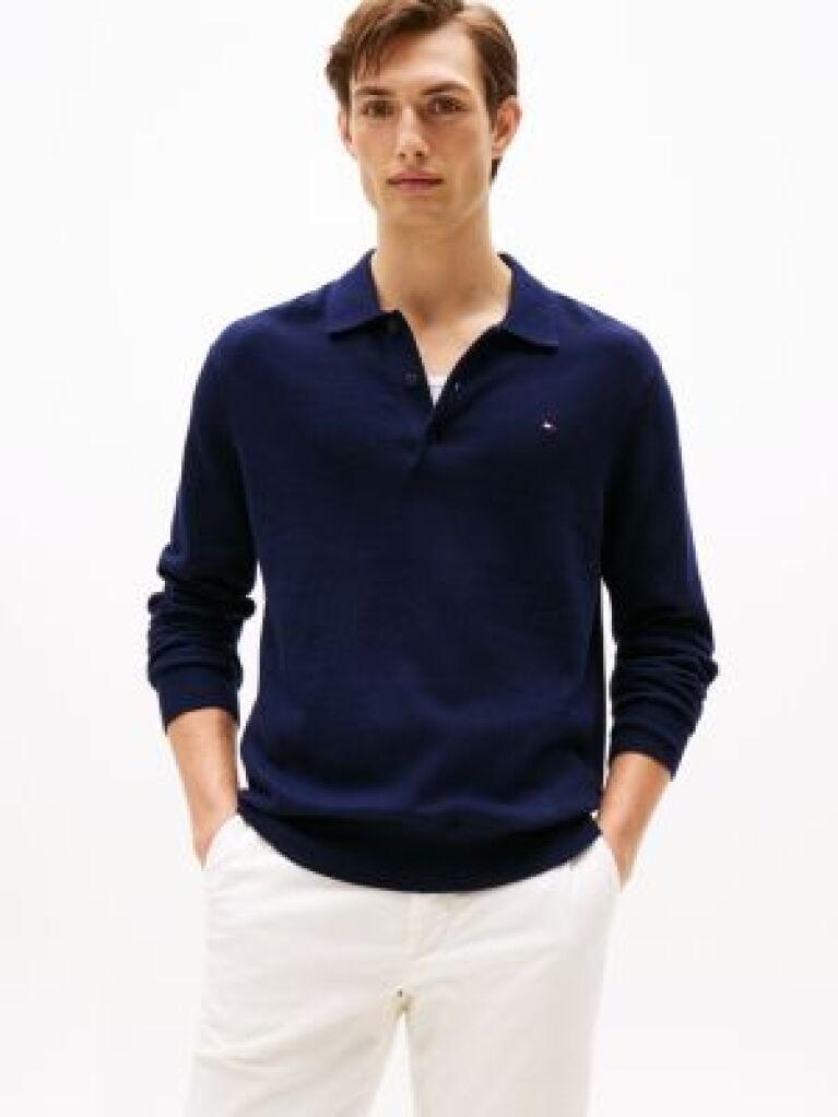 Blue Polo Collar Jumper with Cashmere  Men