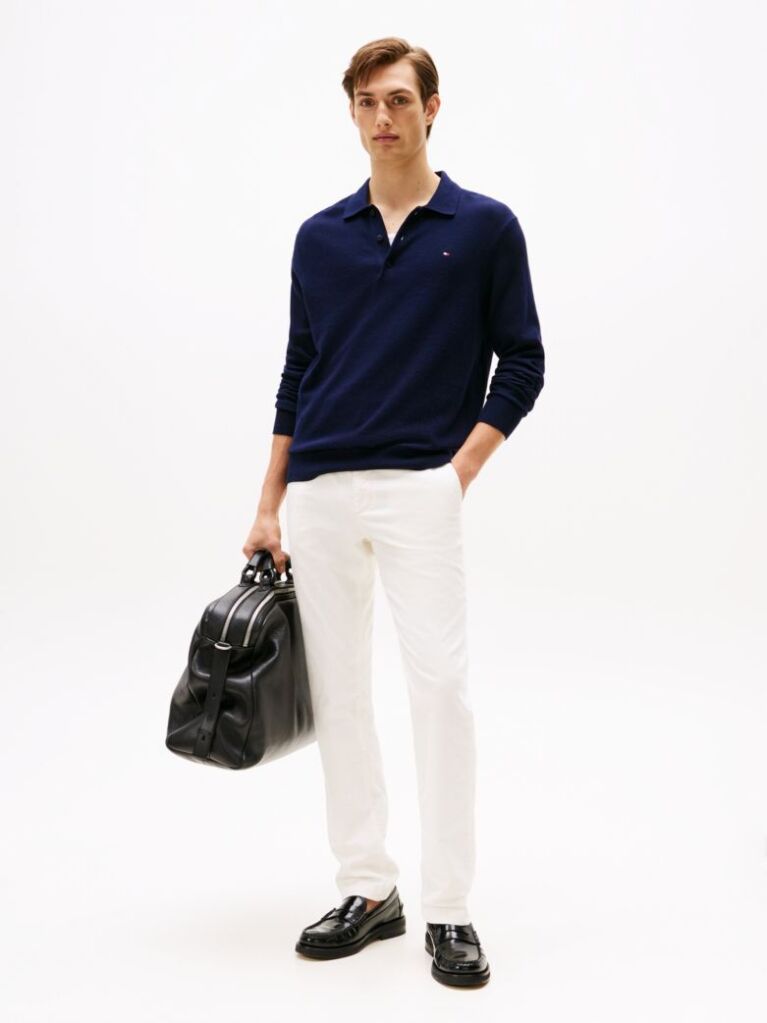 Blue Polo Collar Jumper with Cashmere  Men