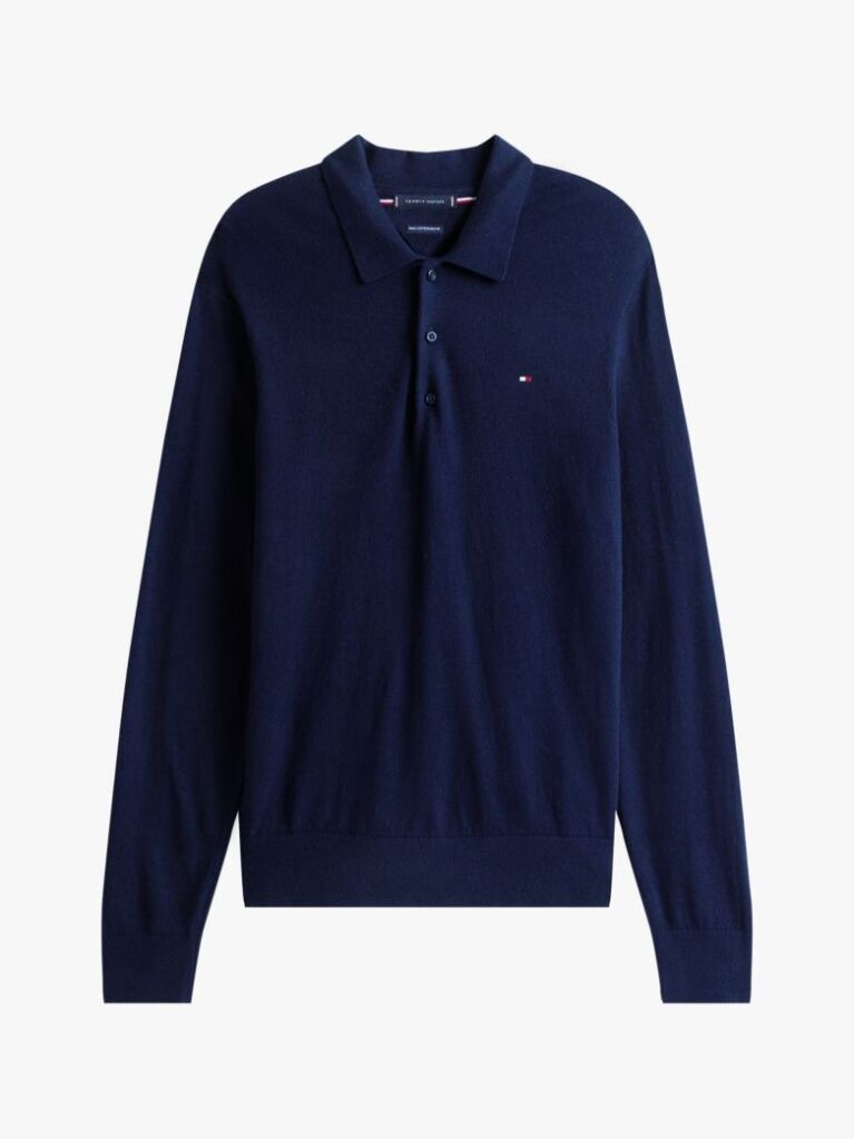Blue Polo Collar Jumper with Cashmere  Men