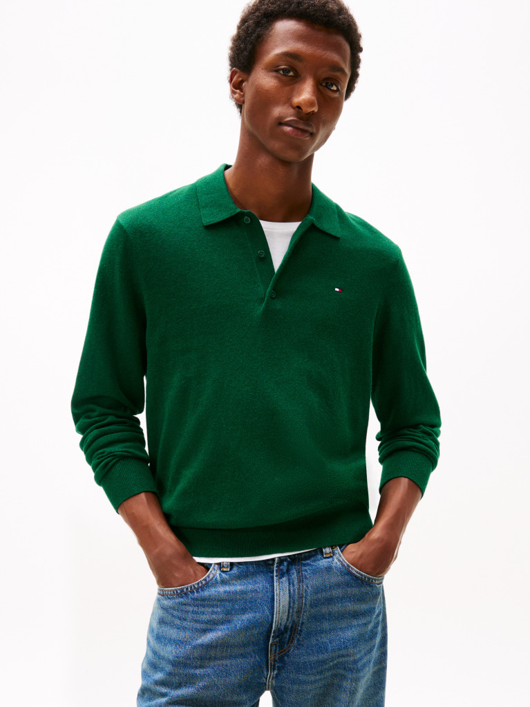 Green Polo Collar Jumper with Cashmere  Men