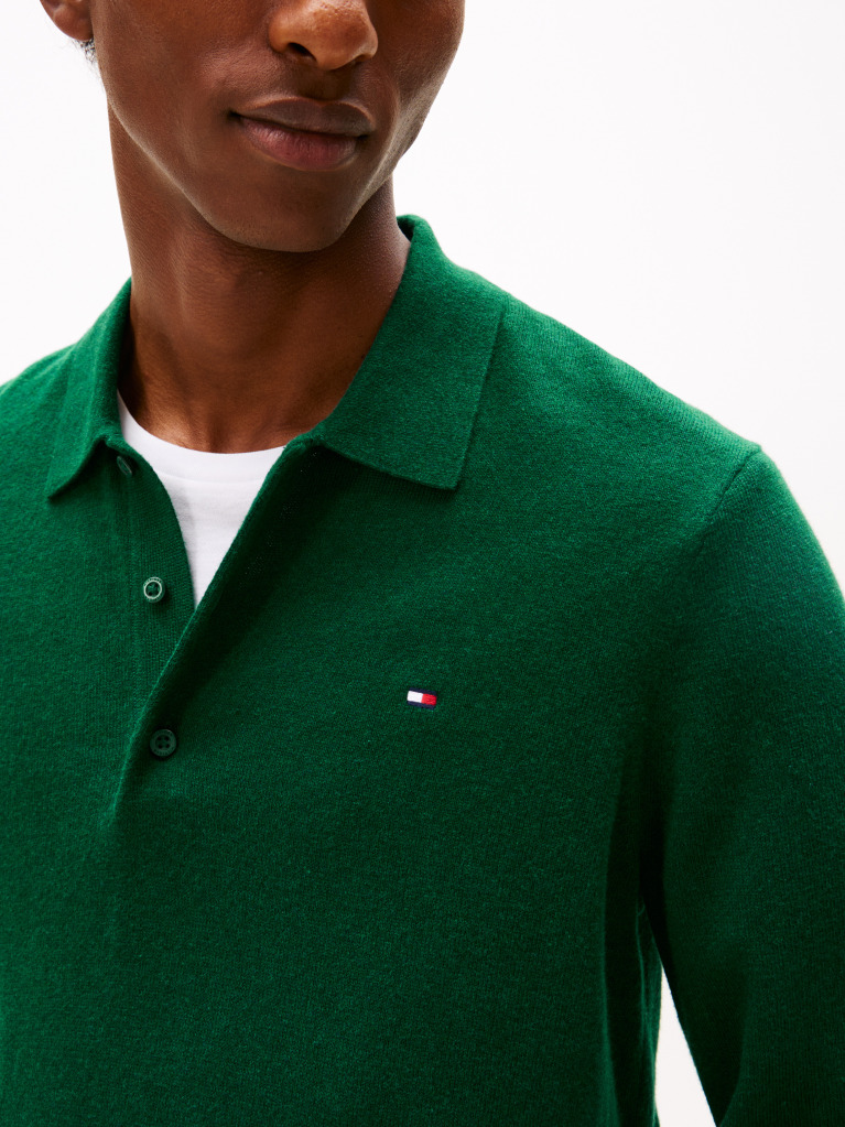 Green Polo Collar Jumper with Cashmere  Men