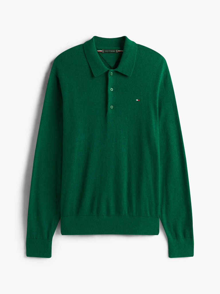 Green Polo Collar Jumper with Cashmere  Men