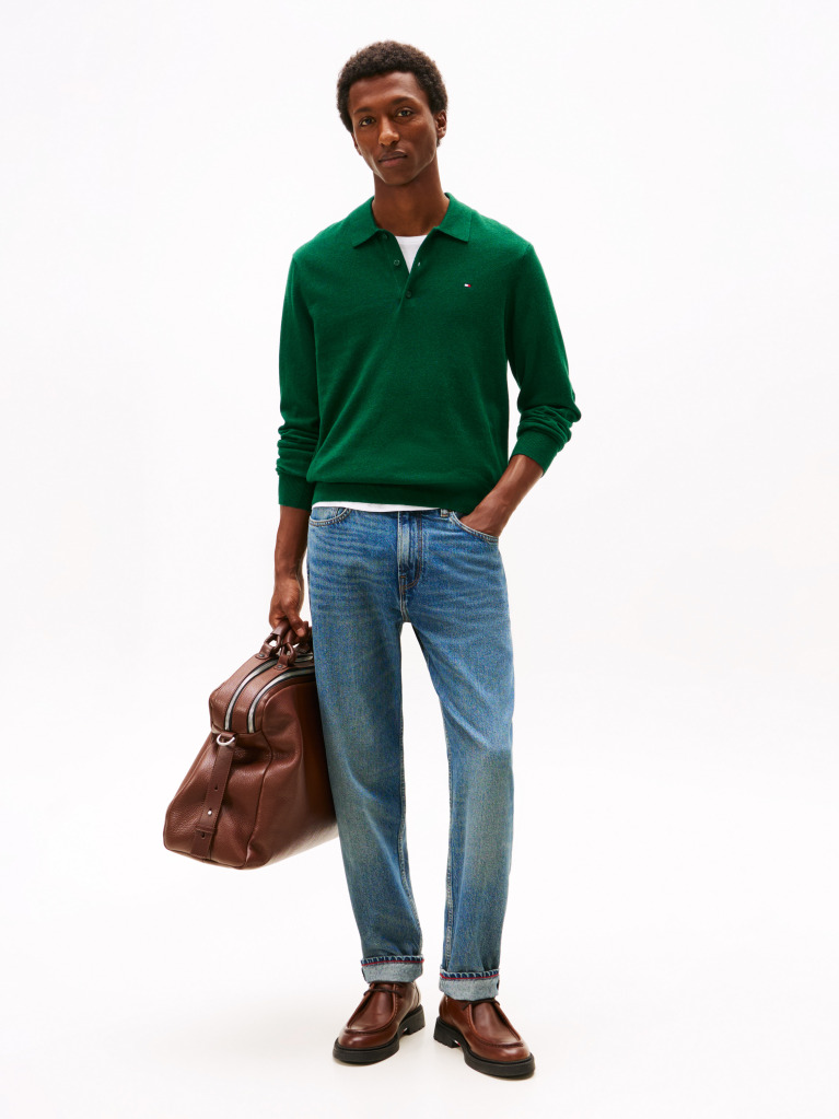 Green Polo Collar Jumper with Cashmere  Men