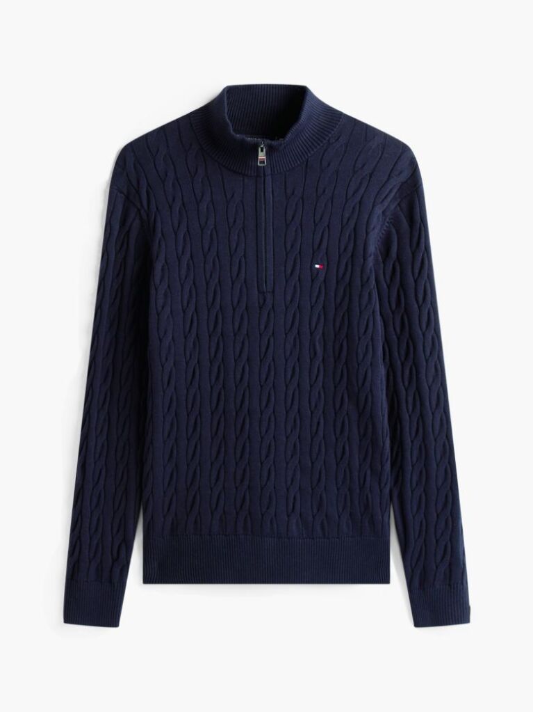 Blue Cable Knit Half-Zip Jumper  Men