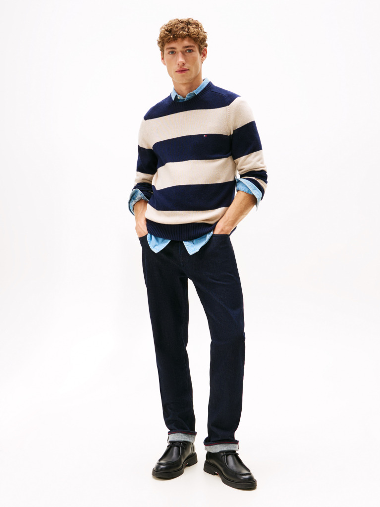Multi Pure Lambswool Crew Neck Jumper  Men