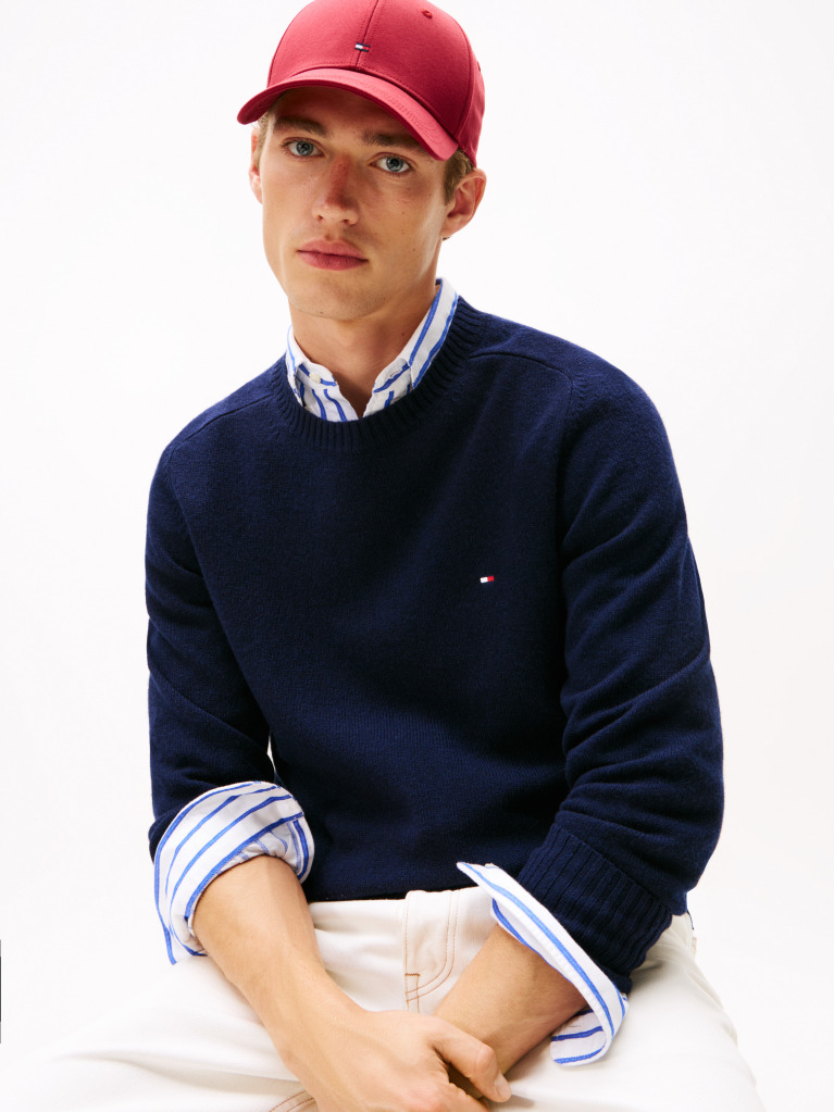 Blue Pure Lambswool Crew Neck Jumper  Men