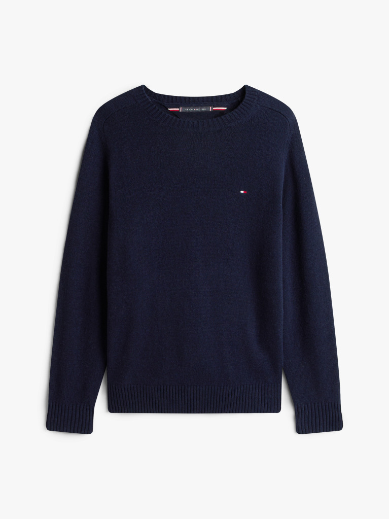 Blue Pure Lambswool Crew Neck Jumper  Men