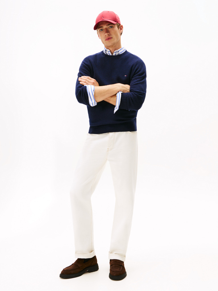 Blue Pure Lambswool Crew Neck Jumper  Men