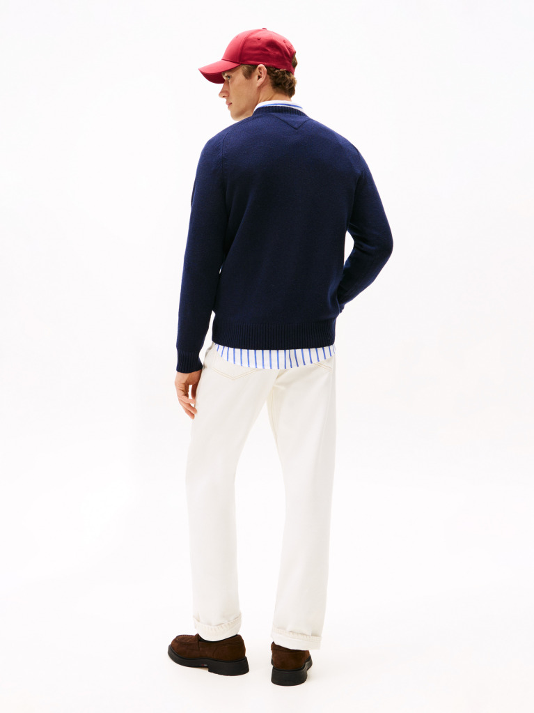 Blue Pure Lambswool Crew Neck Jumper  Men