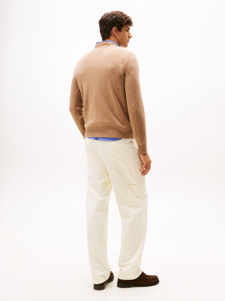 Brown Pure Lambswool Crew Neck Jumper  Men