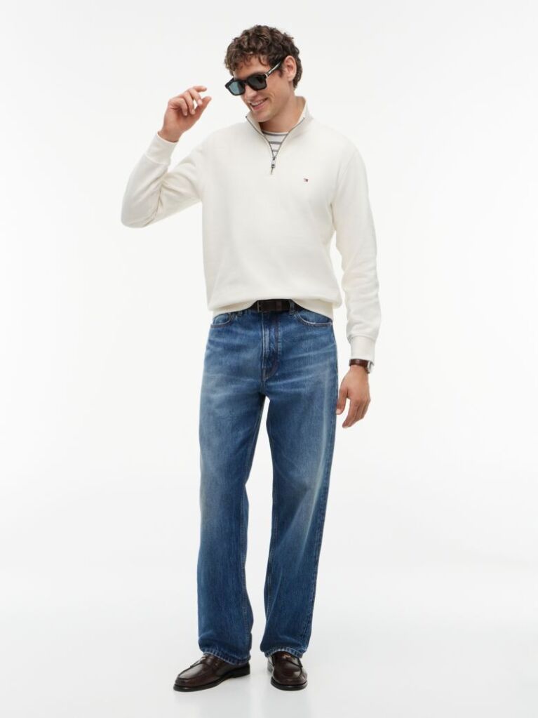 Beige Quarter-Zip Fleece Sweatshirt  Men