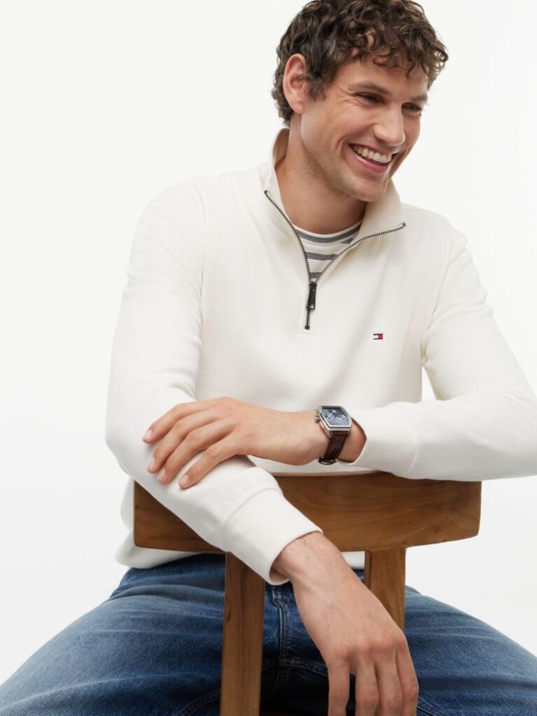 Beige Quarter-Zip Fleece Sweatshirt  Men