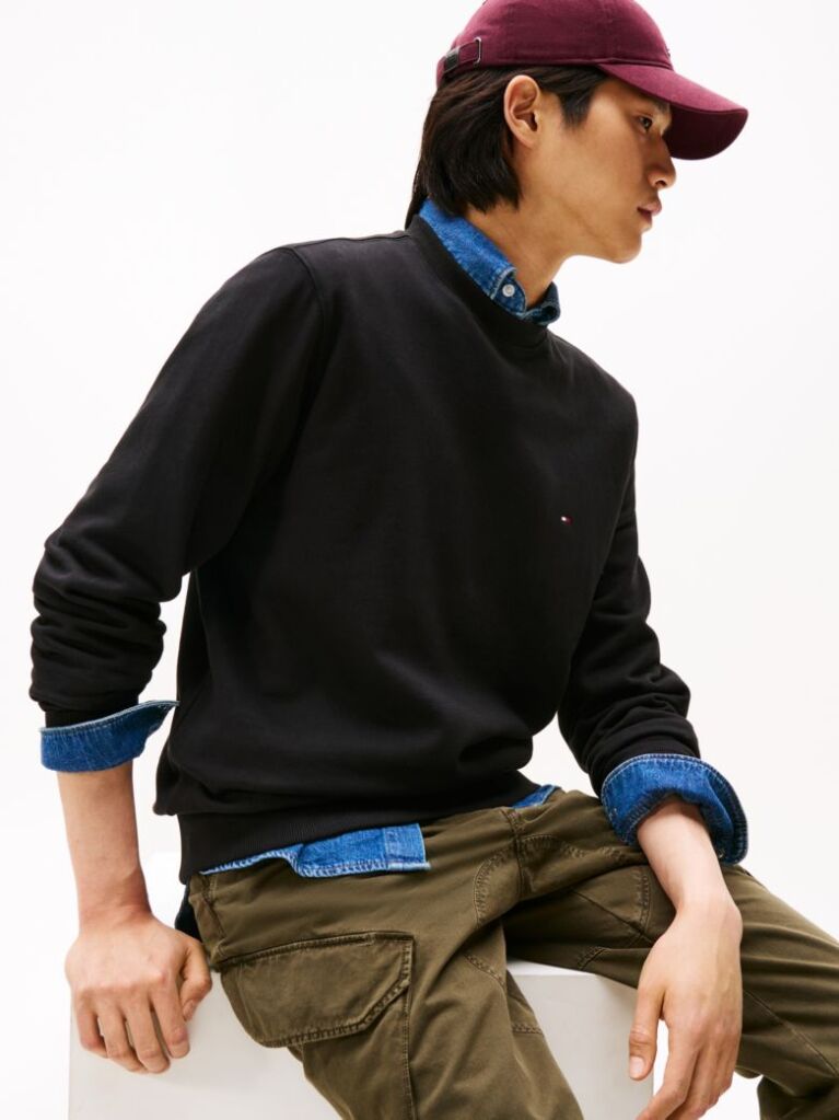 Black Terry Crew Neck Sweatshirt  Men