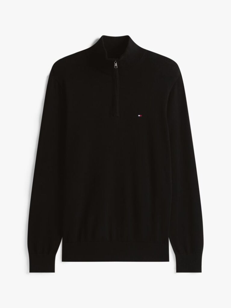 Black Half-Zip Mock Turtleneck Jumper  Men