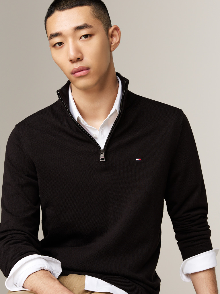 Black Half-Zip Mock Turtleneck Jumper  Men