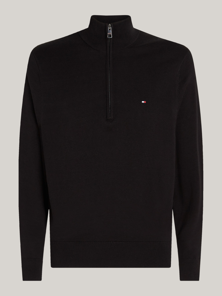 Black Half-Zip Mock Turtleneck Jumper  Men