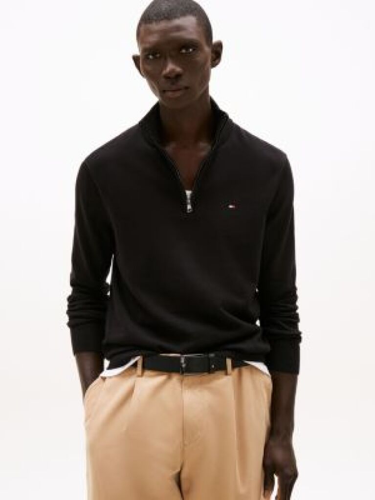 Black Half-Zip Mock Turtleneck Jumper  Men