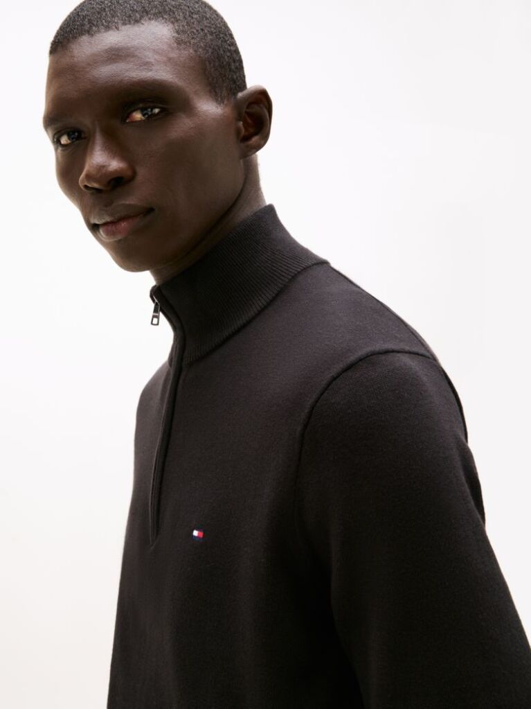 Black Half-Zip Mock Turtleneck Jumper  Men