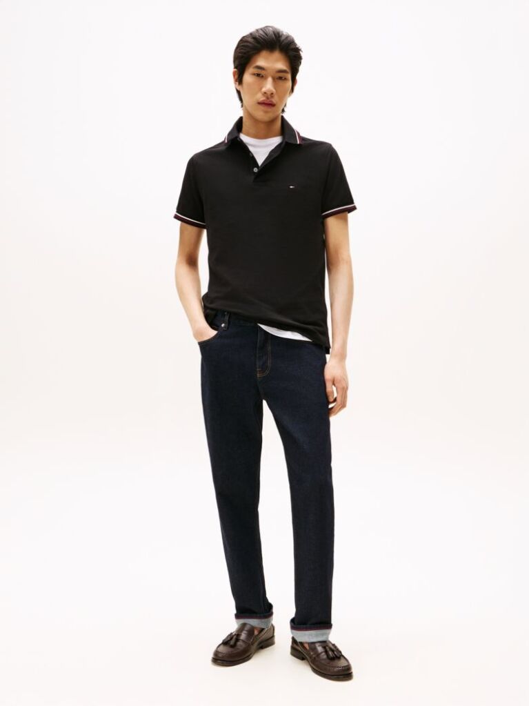 Black Tiped Slim Fit Polo Shirt  Men