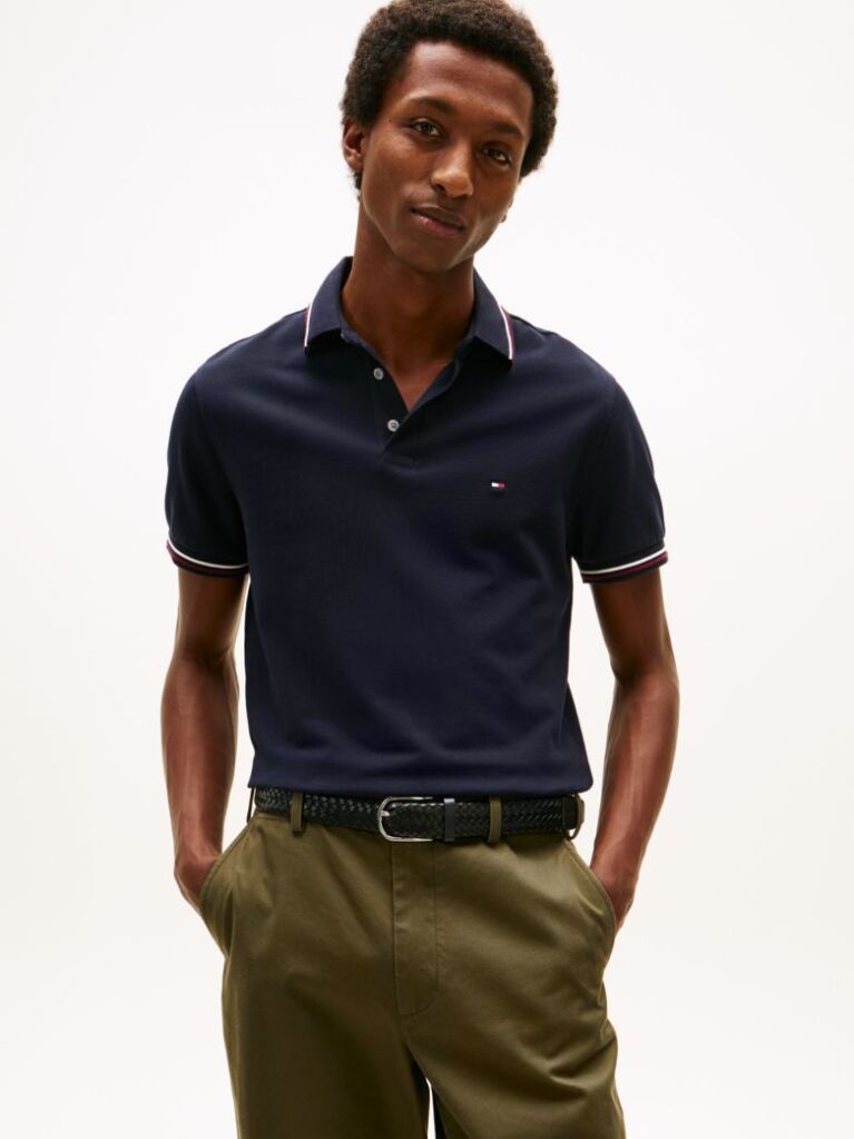 Blue Tiped Slim Fit Polo Shirt  Men