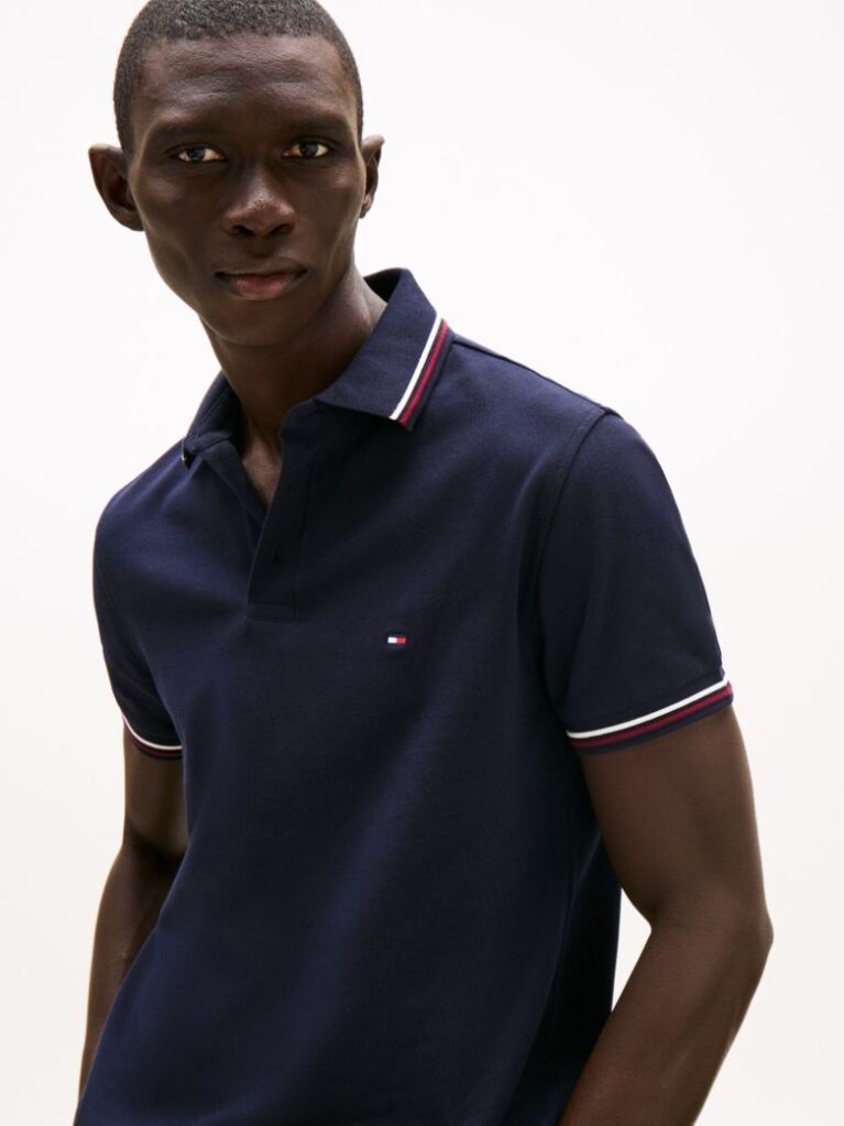 Blue Tiped Slim Fit Polo Shirt  Men