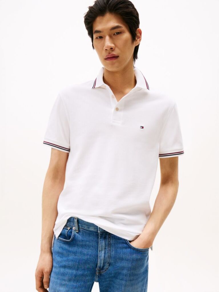 White Tiped Slim Fit Polo Shirt  Men