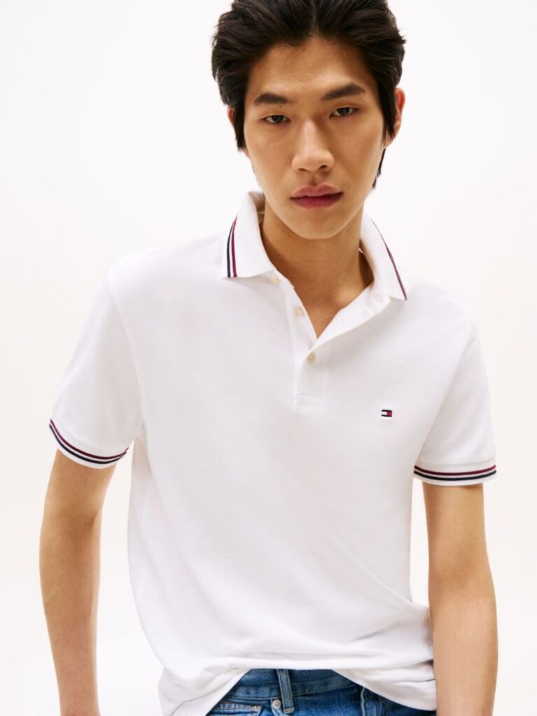 White Tiped Slim Fit Polo Shirt  Men