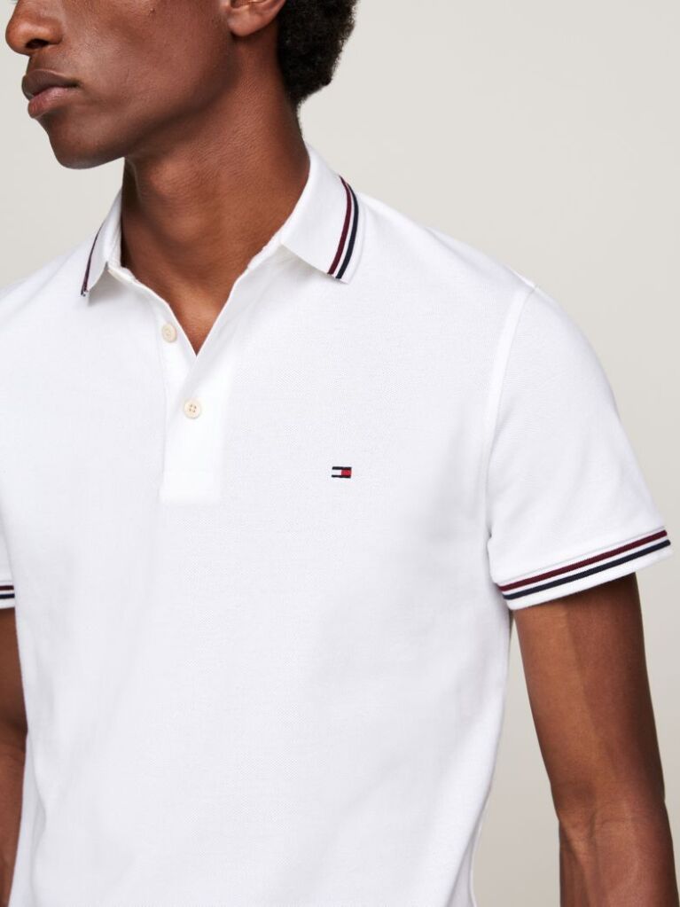 White Tiped Slim Fit Polo Shirt  Men